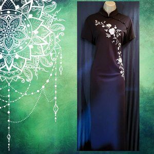 Arianna by Rachel Kaye Floor Length Black Embroidered Sheath Dress